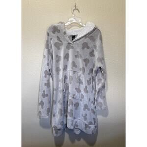 Women’s Disney Mouse Fleece Lounge Robe Hoodie Sherpa Hood Gray, size XXL 2X